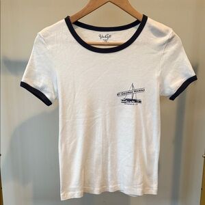 BRANDY MELVILLE / JOHN HALT white/navy Ringer tee Greenwich, CT